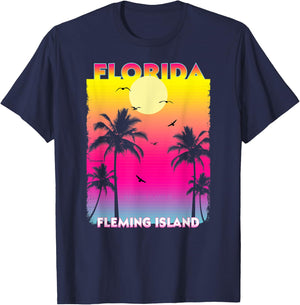 Fleming Island Florida Fl summer vintage Sunset Women Kids T-Shirt - T-Shirt | Navy