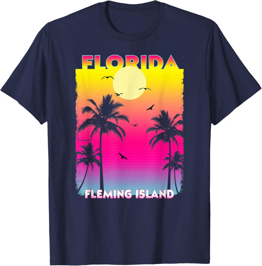 Fleming Island Florida Fl summer vintage Sunset Women Kids T-Shirt - T-Shirt | Navy