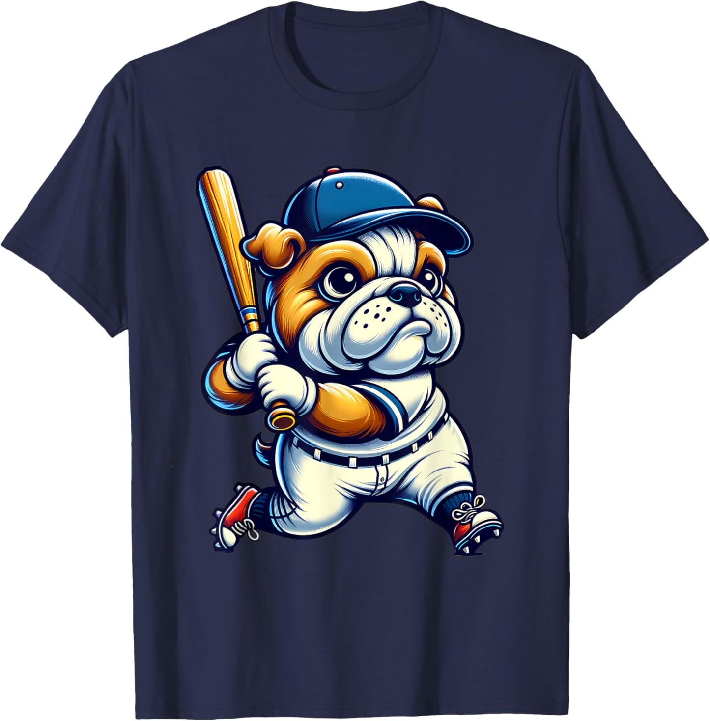 English Bulldog Baseball Player Dog Lover Men Women Kids T-Shirt - T-Shirt | Navy