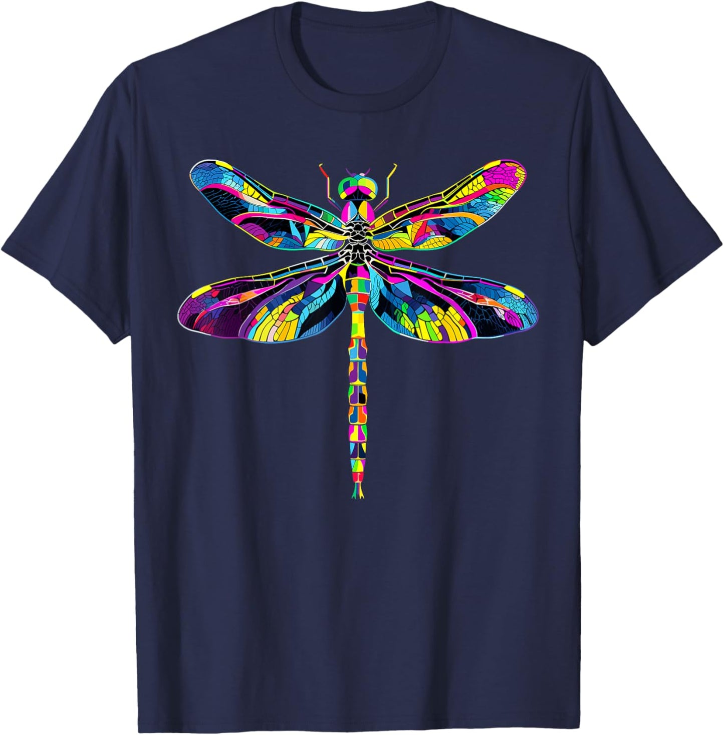 Dragonfly Dragonfly Flying Insects Colorful Wings Soft , Black, S T-Shirt - T-Shirt | Navy