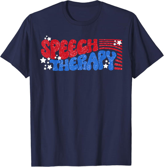 Retro Groovy SLP Speech Therapy Patriotic 4th Of July T-Shirt - T-Shirt | Navy
