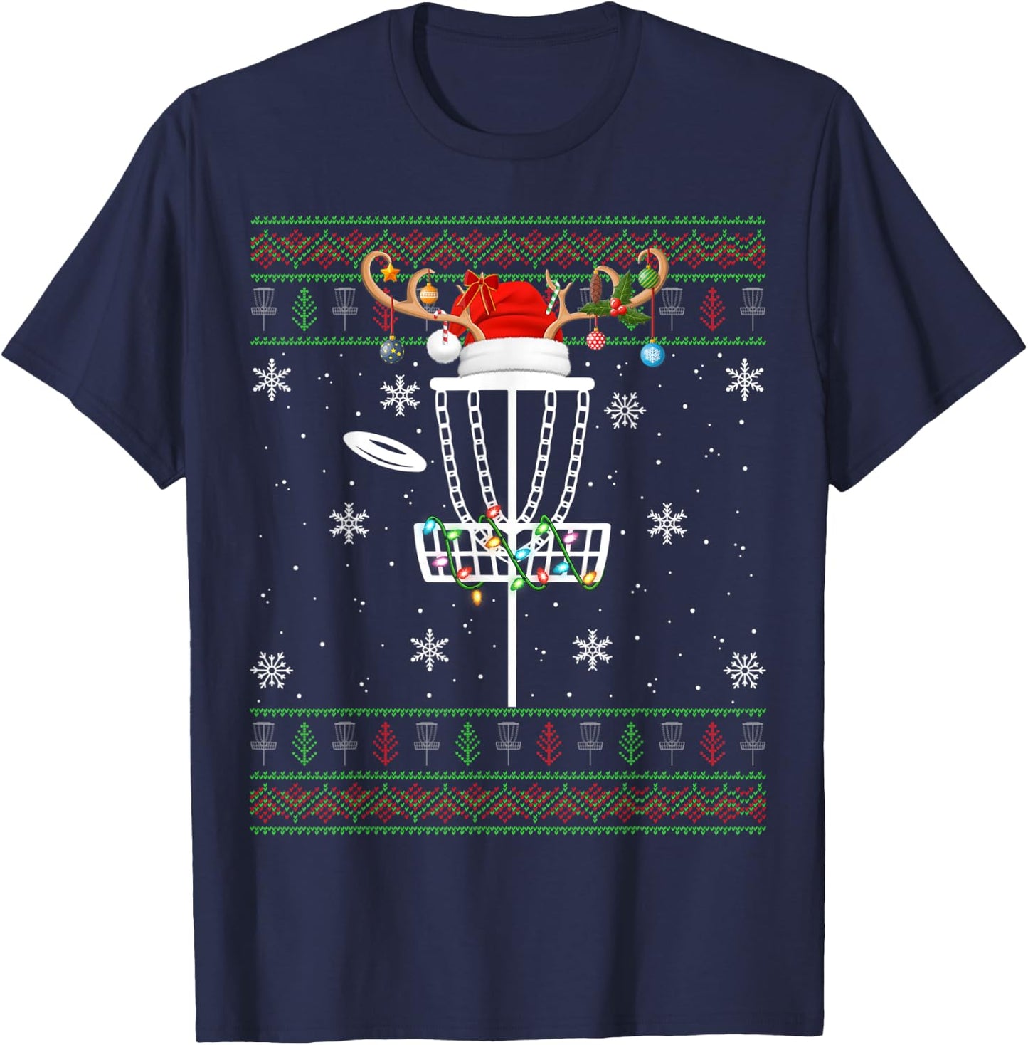 Disc Golf Ugly Xmas Lighting Santa Disc Golf Christmas T-Shirt - T-Shirt | Navy
