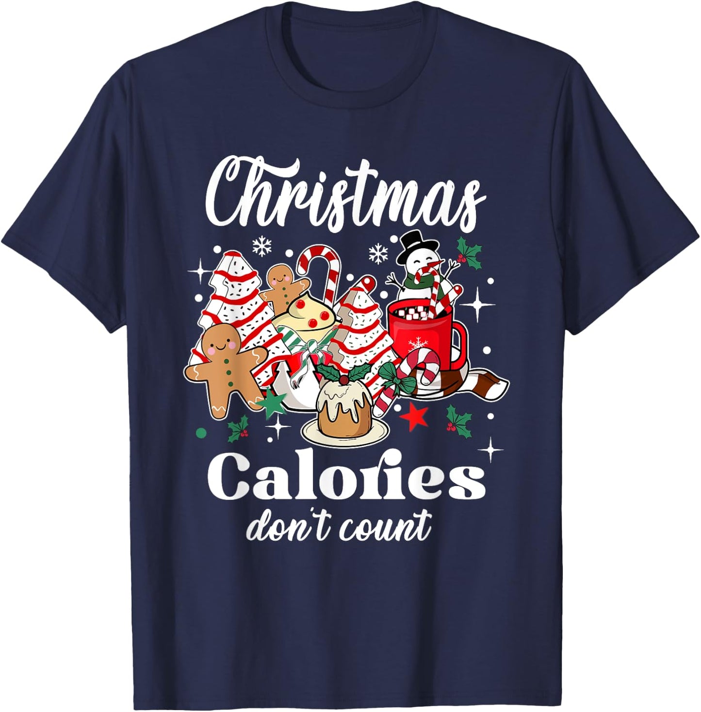 Christmas Calories Don't Count, Retro Christmas Coffee T-Shirt - T-Shirt | Navy