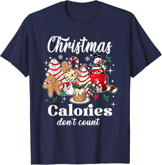 Christmas Calories Don't Count, Retro Christmas Coffee T-Shirt - T-Shirt | Navy