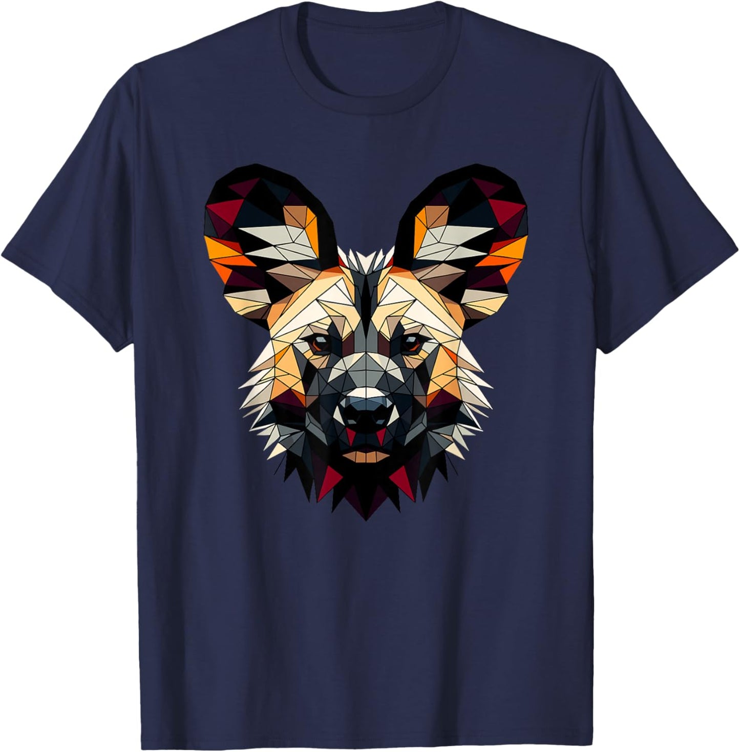 Geometric Art African Wild Dog T-Shirt - T-Shirt | Navy