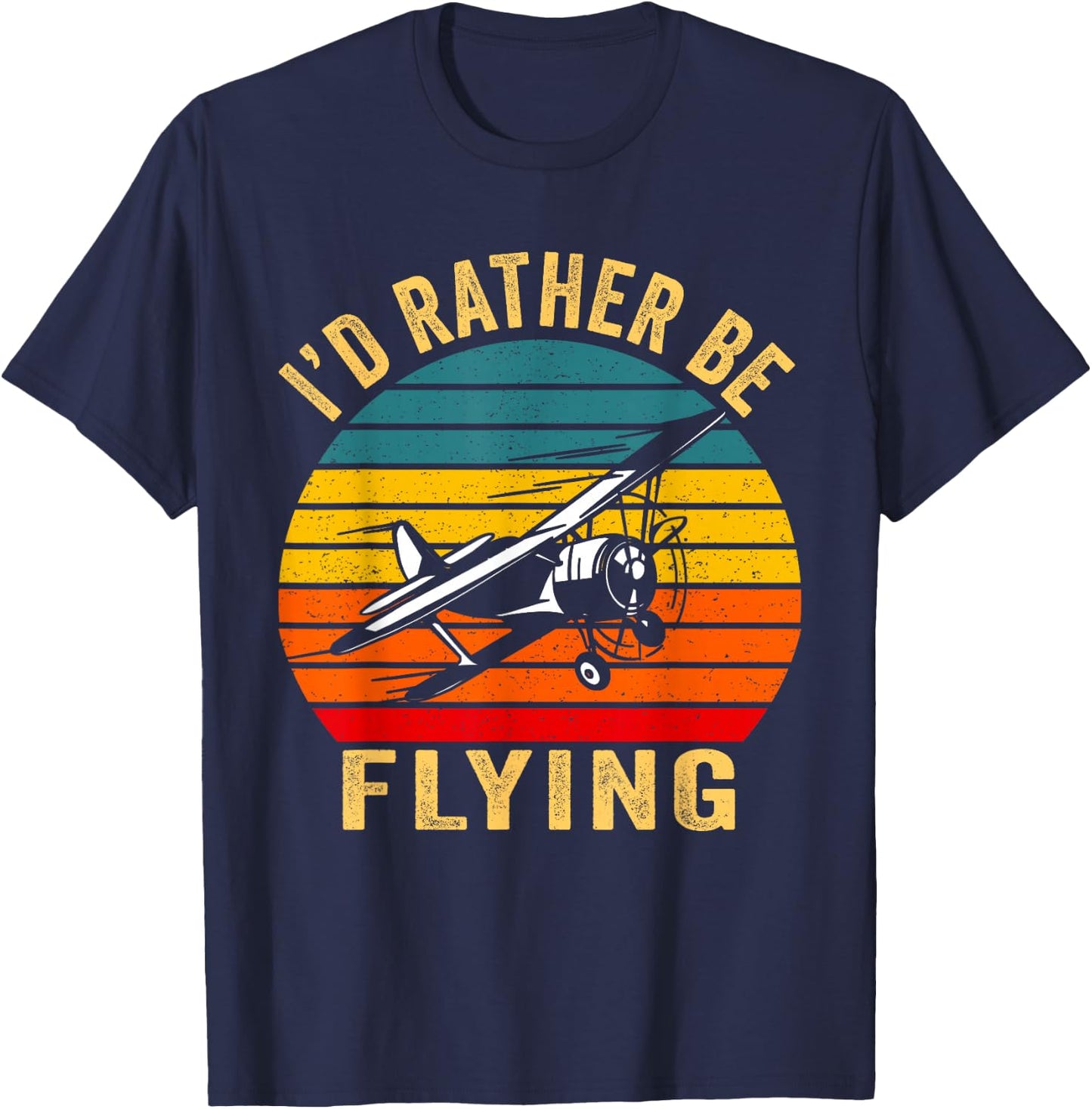 I'd Rather Be Flying Shirt Funny Vintage Airplane Pilot Gift T-Shirt - T-Shirt | Navy