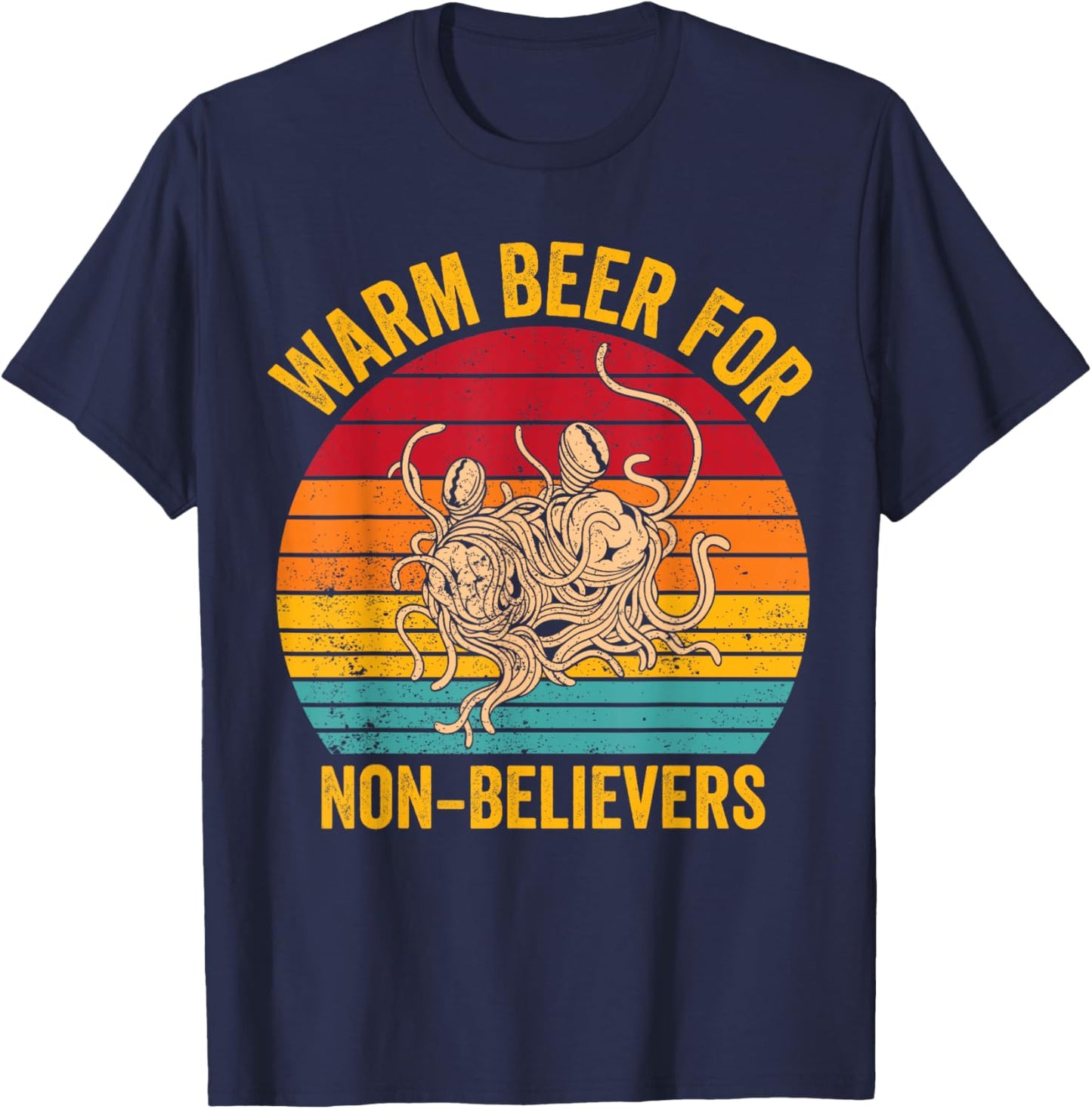 Flying Spaghetti Monster Retro Warm Beer For Non-Believers T-Shirt - T-Shirt | Navy