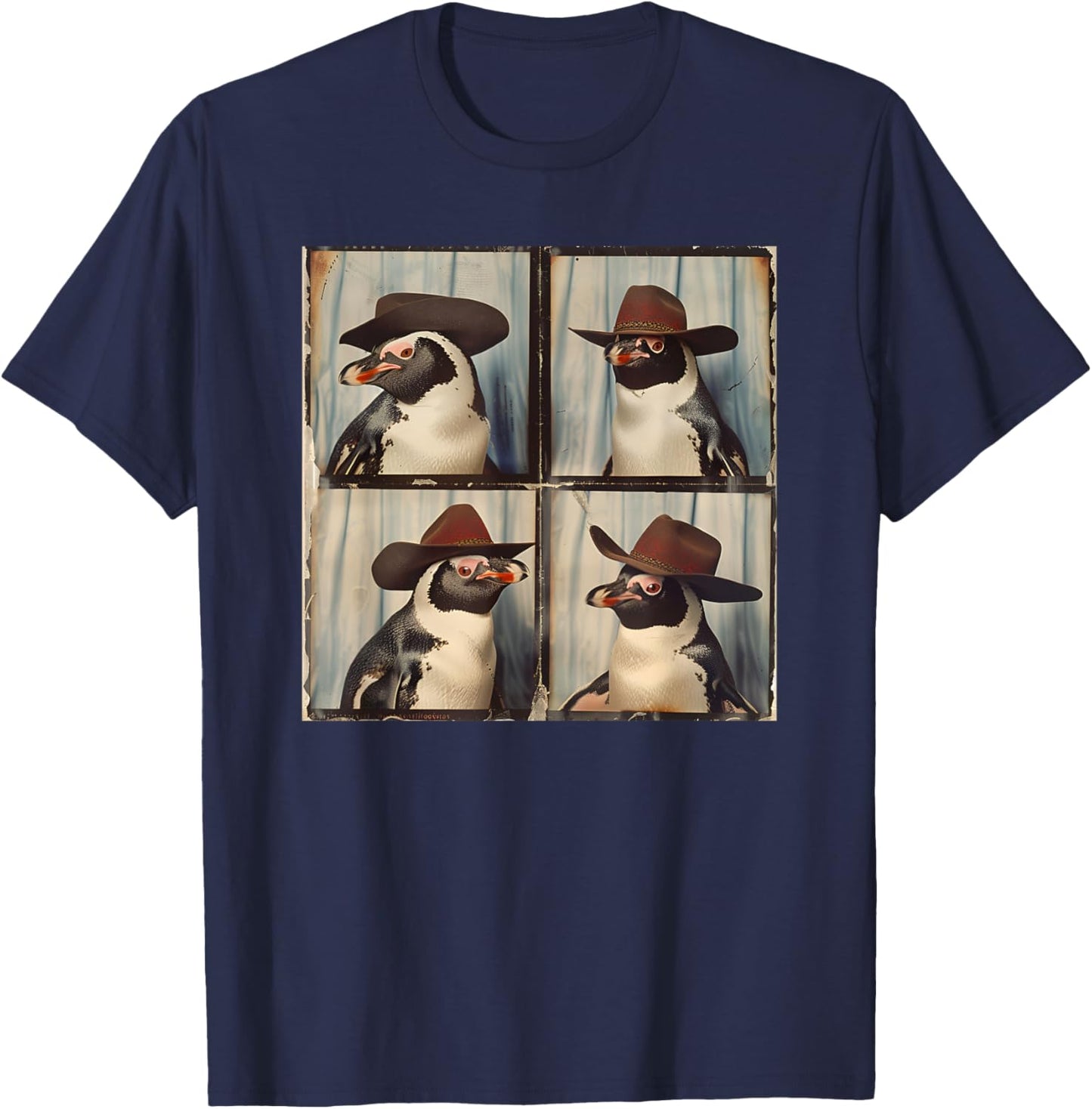 Penguin In Hat Funny Zoo Animal Photobooth Penguin Cowboy T-Shirt - T-Shirt | Navy