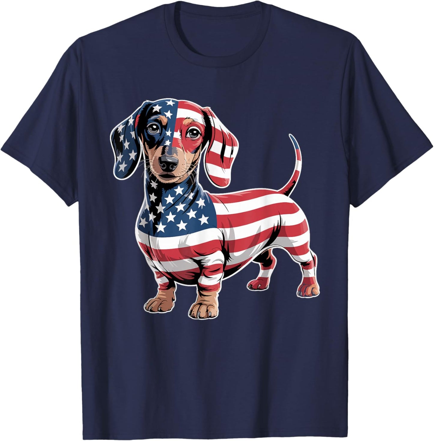 Dachshund Dog 4th of July American Flag Gifts Women T-Shirt - T-Shirt | Navy
