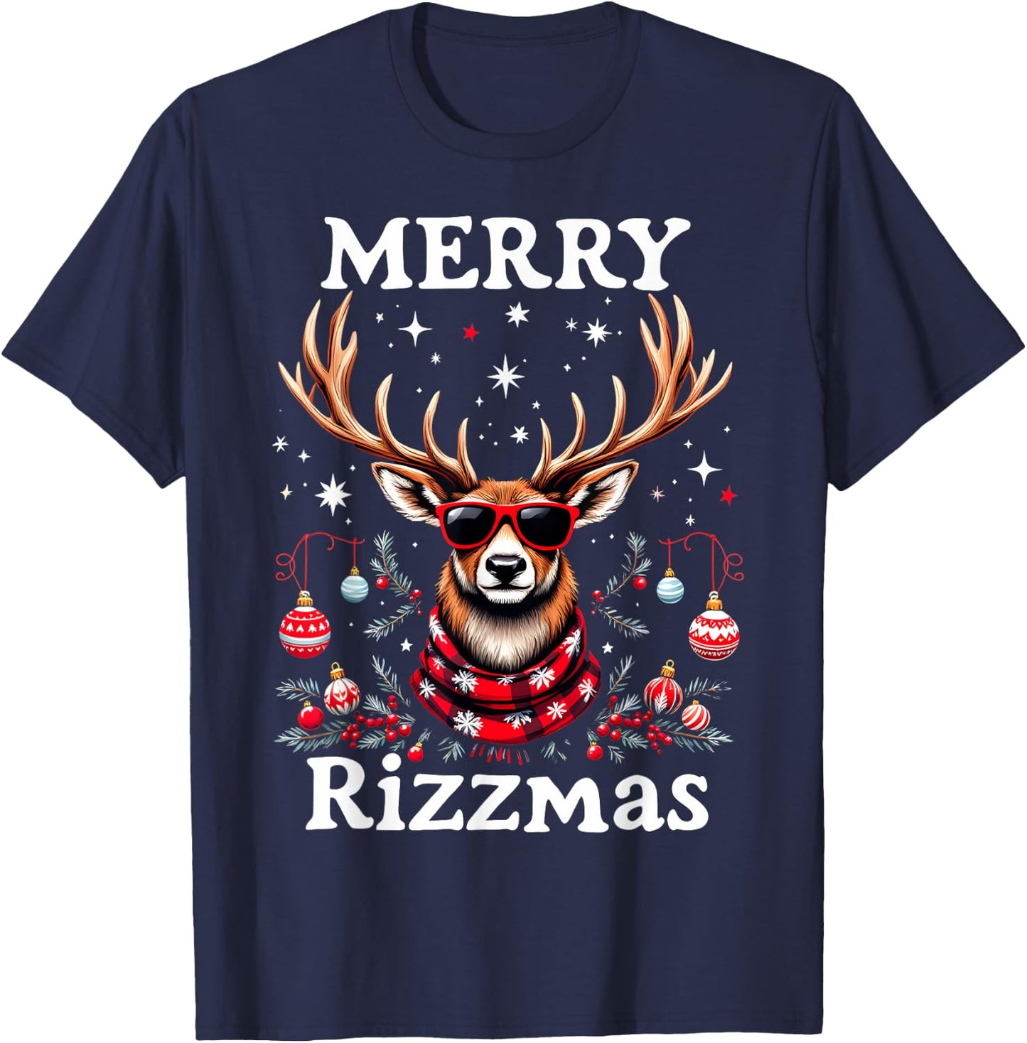Merry Rizzmas Funny Christmas Reindeer Holiday T-Shirt - T-Shirt | Navy