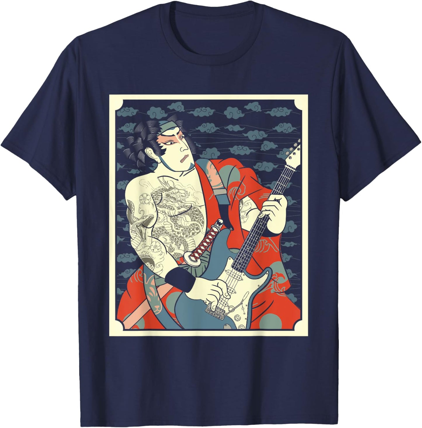 Samurai Musician Bass Guitar Warrior Guitarist Music Lovers T-Shirt - T-Shirt | Navy