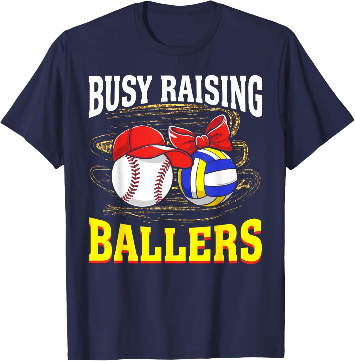 Busy Raising Ballers baseball volleyball mom leopard women T-Shirt - T-Shirt | Navy