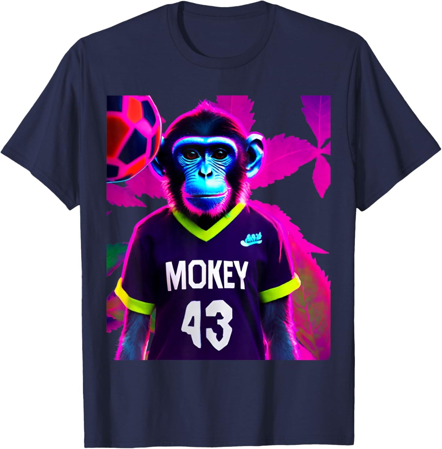 Soccer Monkey Autumn Leaves Led Graphic T-Shirt - T-Shirt | Navy