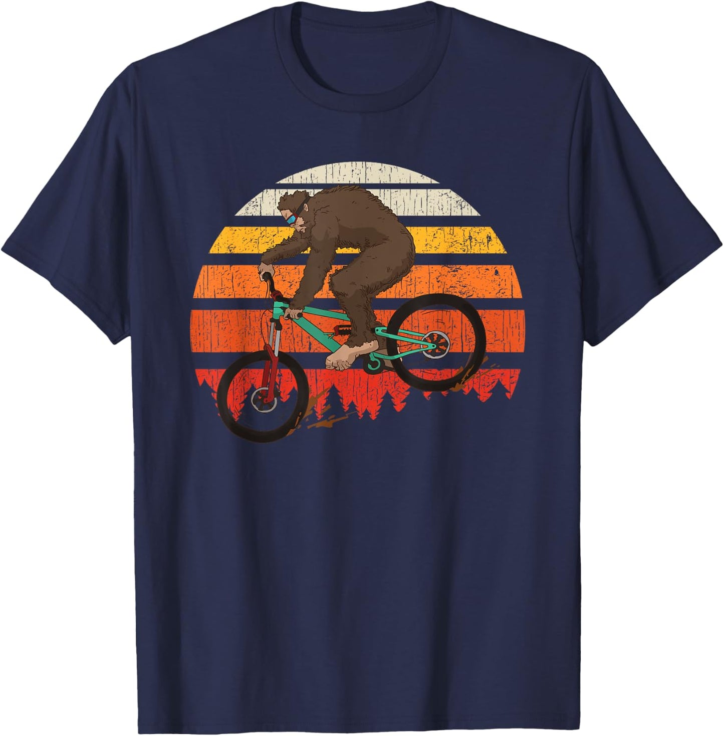 Retro Mountain Biking MTB Funny Bigfoot Riding Bike Gift T-Shirt - T-Shirt | Navy