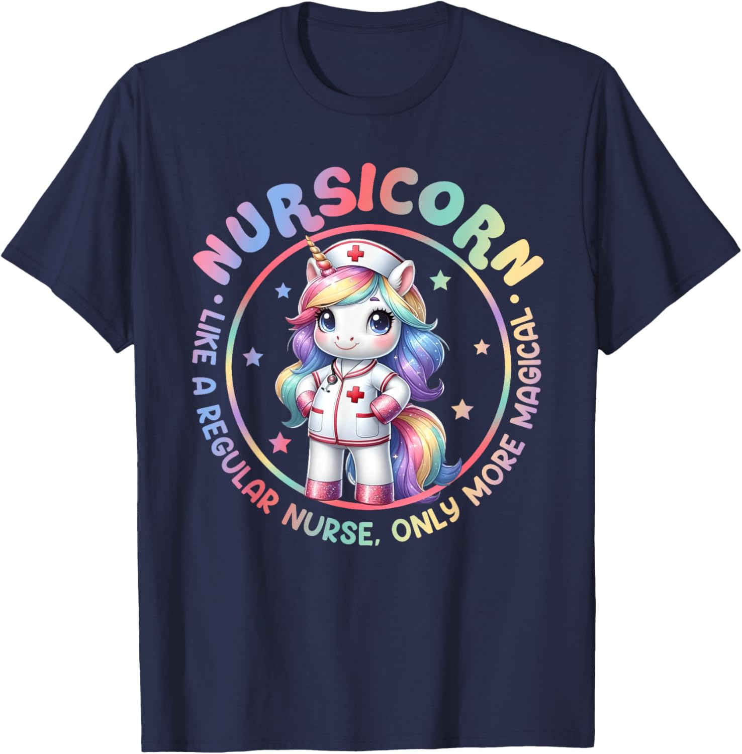 Funny Nursicorn Rainbow Cute Unicorn Nurse Nursing RN Women T-Shirt - T-Shirt | Navy
