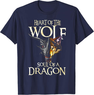Heart Of The Wolf Soul Of A Dragon Dragon Lovers Gift T-Shirt - T-Shirt | Navy