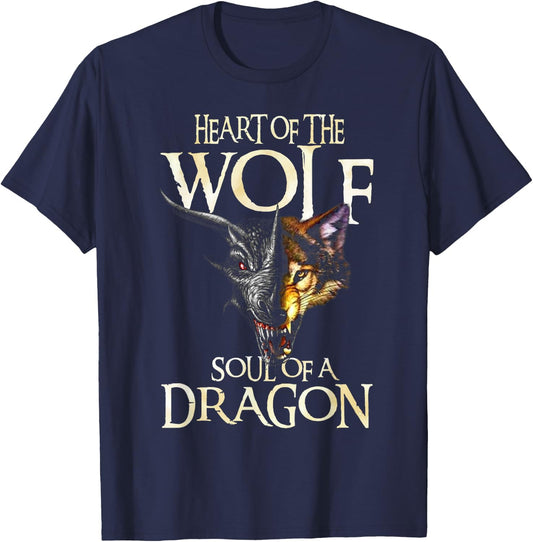 Heart Of The Wolf Soul Of A Dragon Dragon Lovers Gift T-Shirt - T-Shirt | Navy