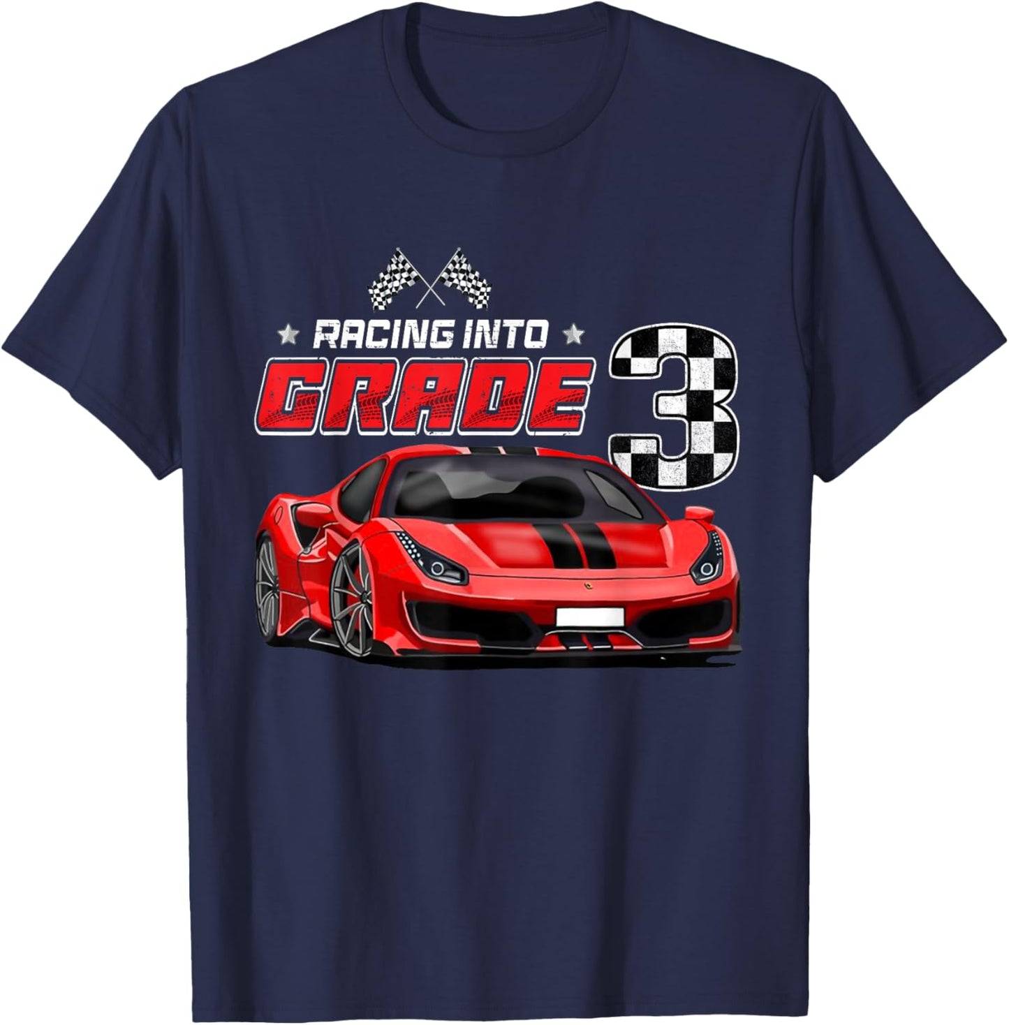 Racing Into 3rd Grade Race Car Back To School Boys T-Shirt - T-Shirt | Navy