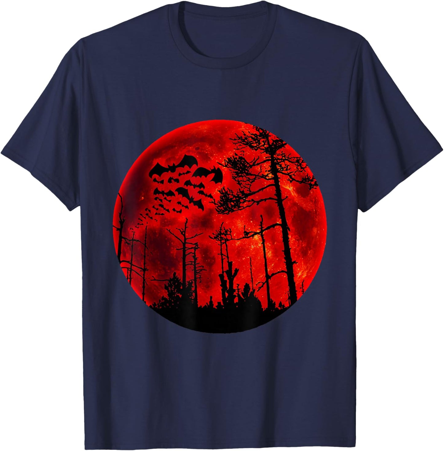 Grunge Bats Flying Gothic Blood Red Moon T-Shirt - T-Shirt | Navy