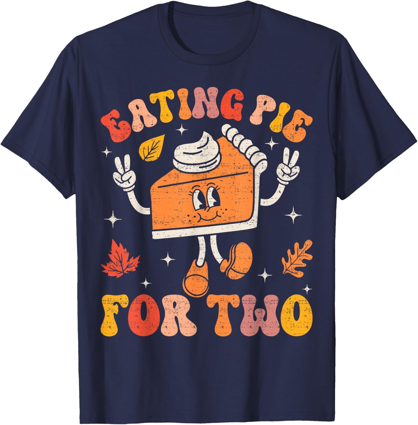 Eating Pumpkin Pie For Two Thanksgiving Pregnancy Announcement - Black, Small, -Adults, Short Sleeve, , Thanksgiving, Pregnancy Announcement T-Shirt - T-Shirt | Navy