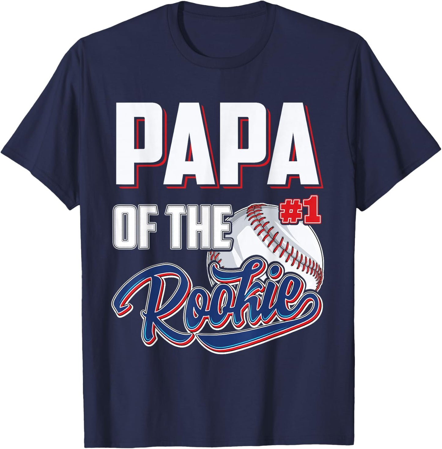 Papa of Rookie 1 Years old Team 1st Birthday Baseball T-Shirt - T-Shirt | Navy