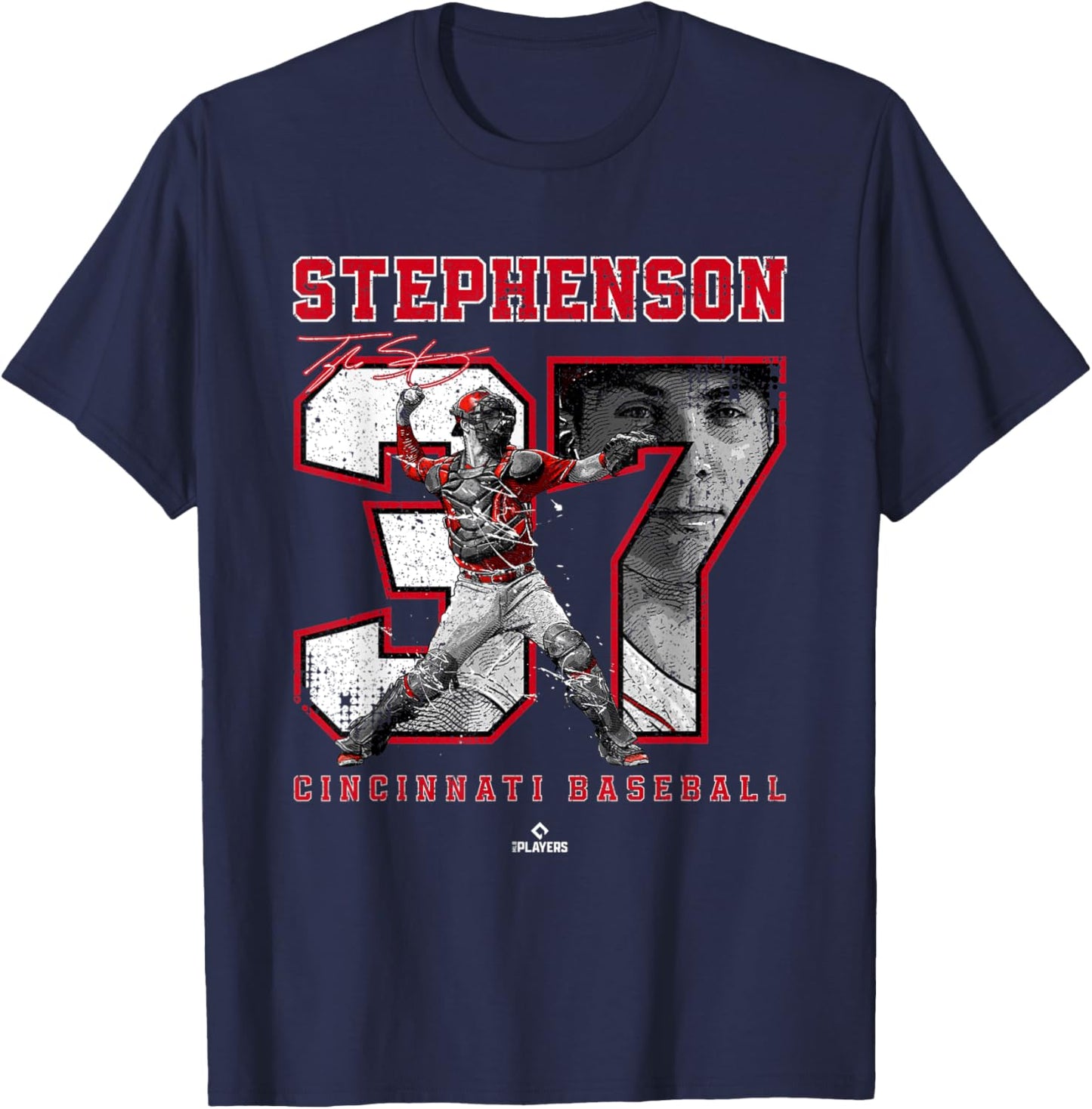 Number and Portrait Tyler Stephenson Cincinnati MLBPA T-Shirt - T-Shirt | Navy