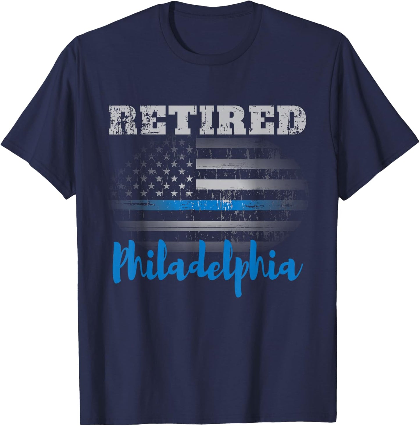 Retired Police Officer Philadelphia American Flag Design Men T-Shirt - T-Shirt | Navy