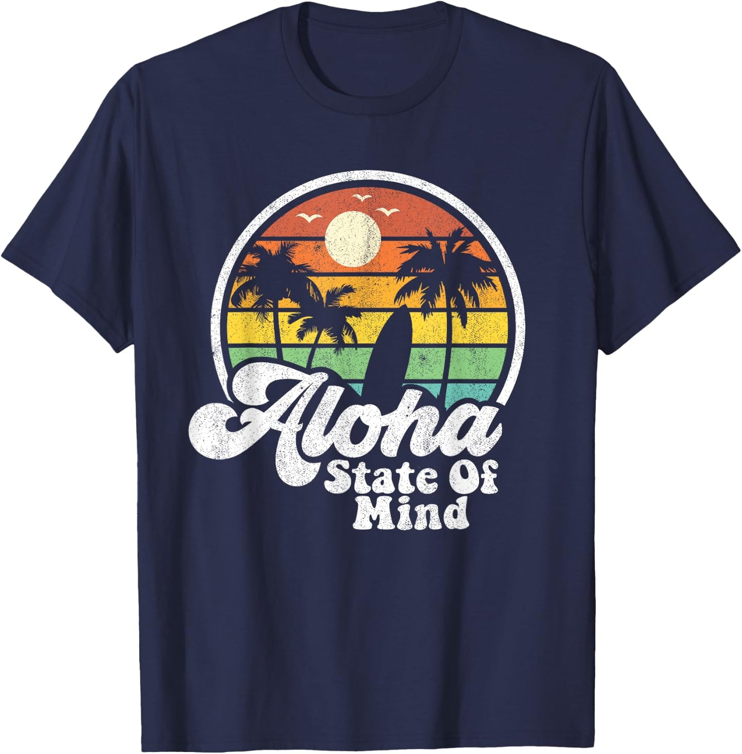 Vintage Hawaii Aloha State Hawaiian Beach Surfing Surf Gift T-Shirt - T-Shirt | Navy