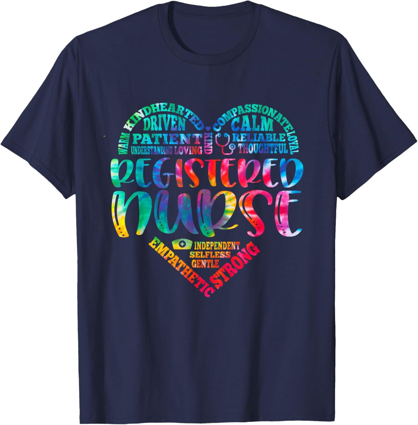Tie Dye Registered Nurse - RN Nursing Heart Nurse Day Week T-Shirt - T-Shirt | Navy