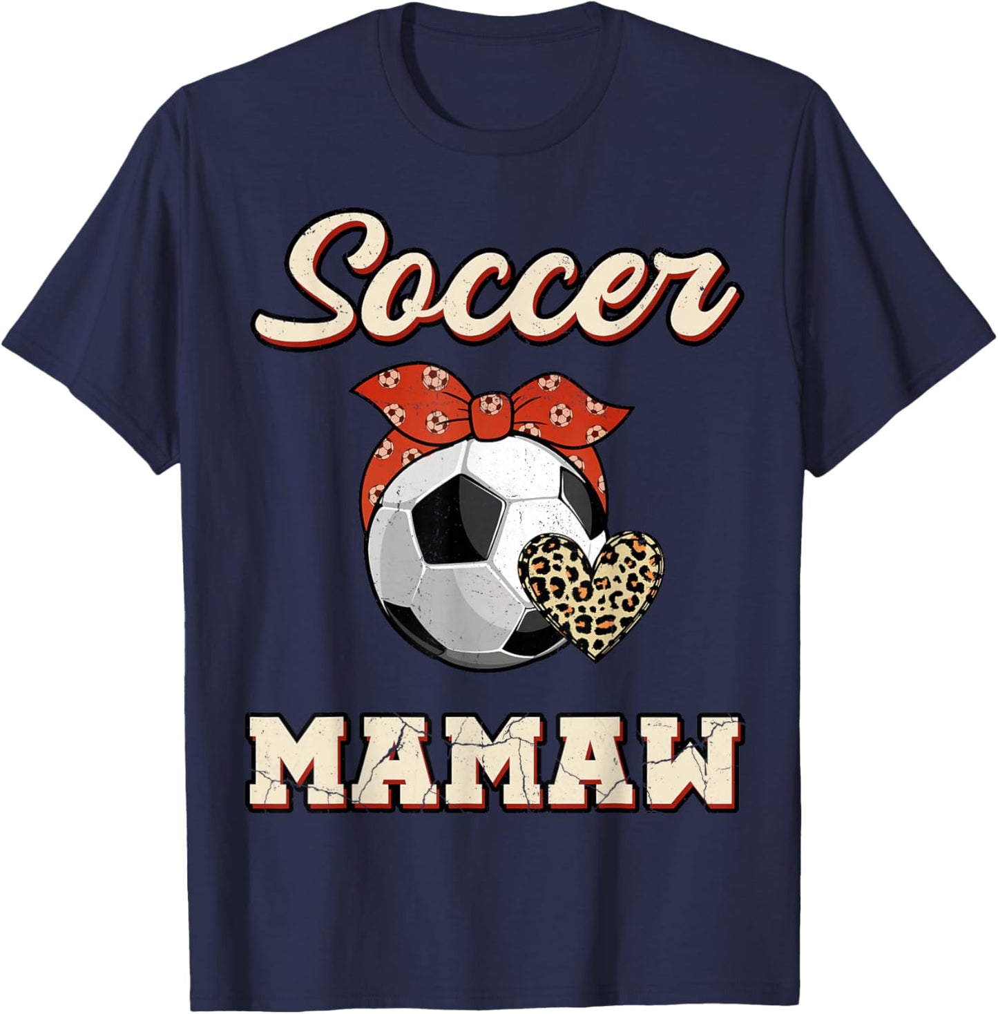 Soccer Mamaw Bandana Leopard Heart Fans Mother's Day T-Shirt - T-Shirt | Navy