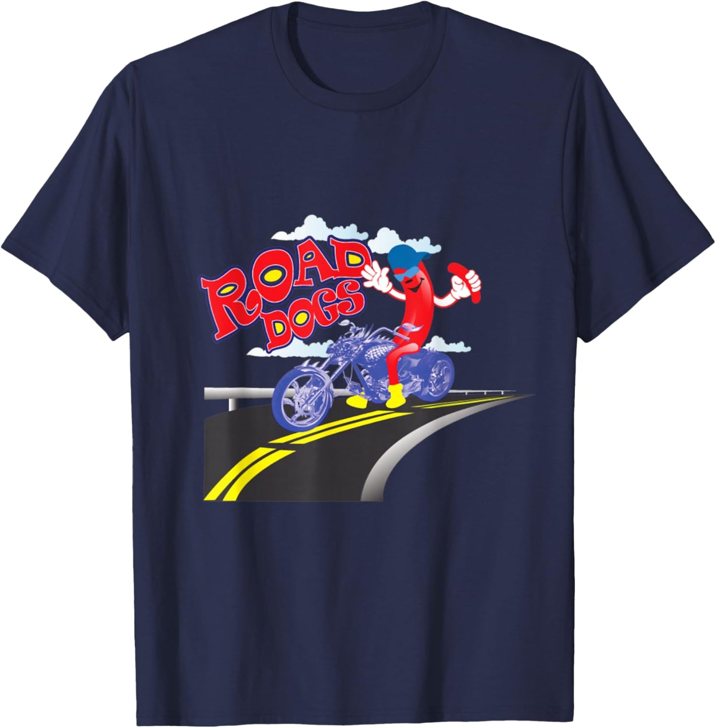 Funny Motorcycle Hot Dog Road Dogs Food Truck Hot Dog Cart T-Shirt - T-Shirt | Navy