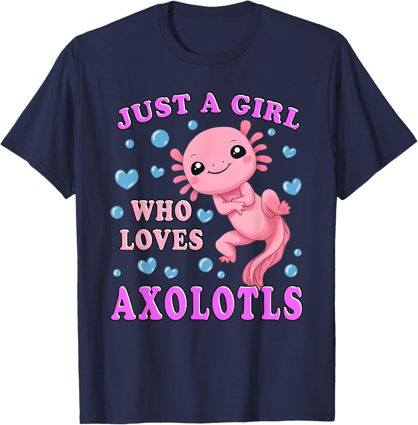 Axolotl Kawaii Cute Anime Axolotl for Teen Girls Kids T-Shirt - T-Shirt | Navy