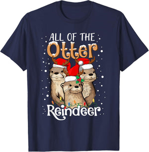 All of the Otter Reindeer Christmas Otters Santa Xmas Pajama T-Shirt - T-Shirt | Navy
