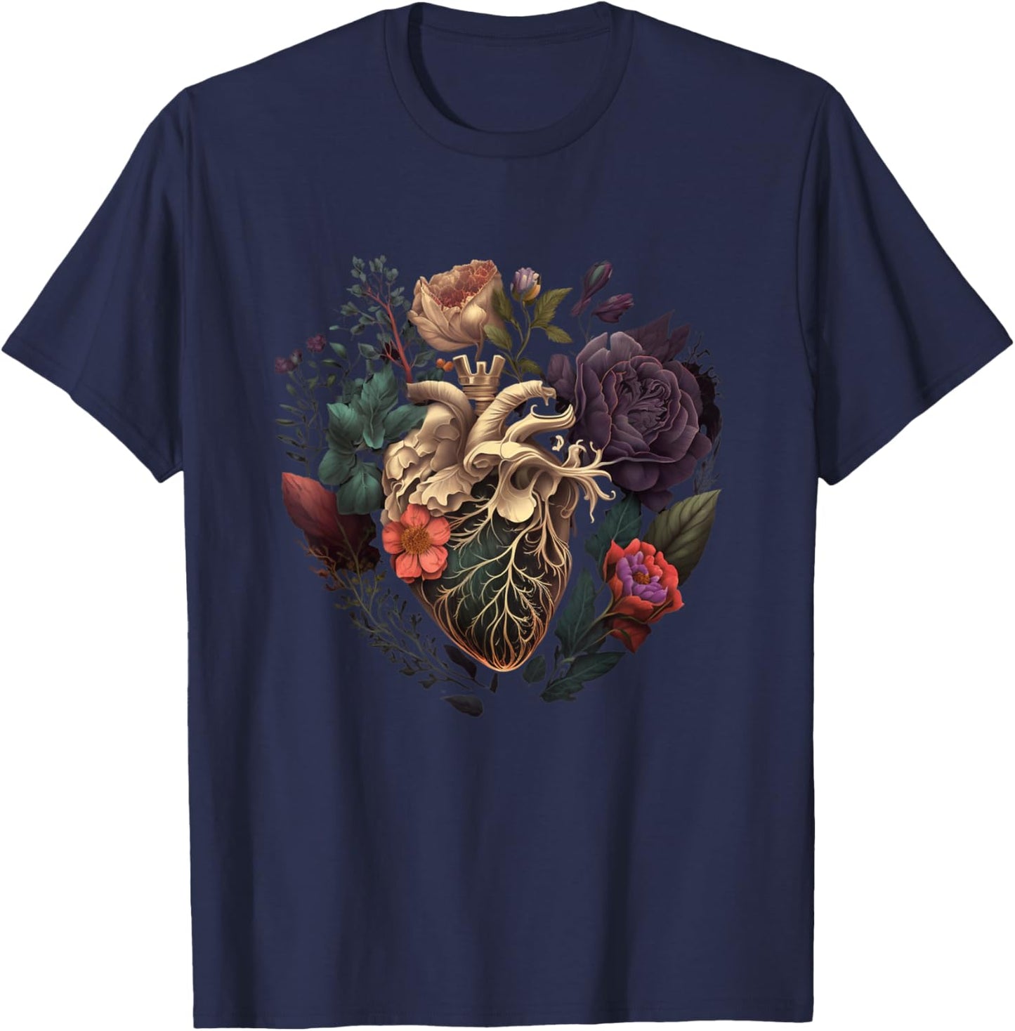 Anatomical Heart and Flowers for Your Love T-Shirt - T-Shirt | Navy