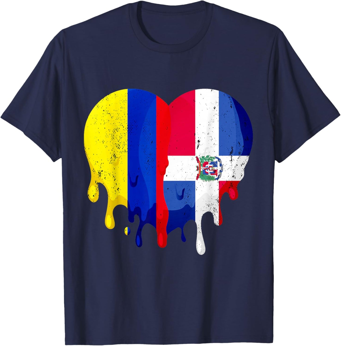 Colombia Dominican Republic Flag Heart Citizen Patriot T-Shirt - T-Shirt | Navy