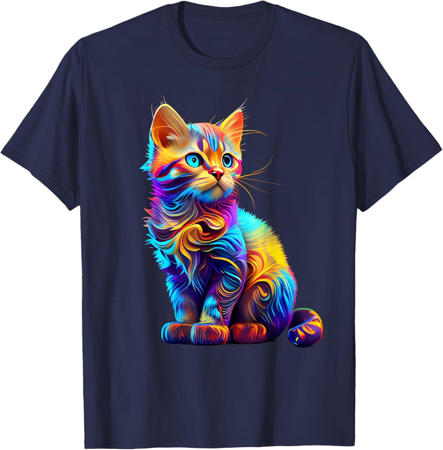 Cute Cat for Kids Kitten Lovers Colorful Art Kitty Adoption T-Shirt - T-Shirt | Navy