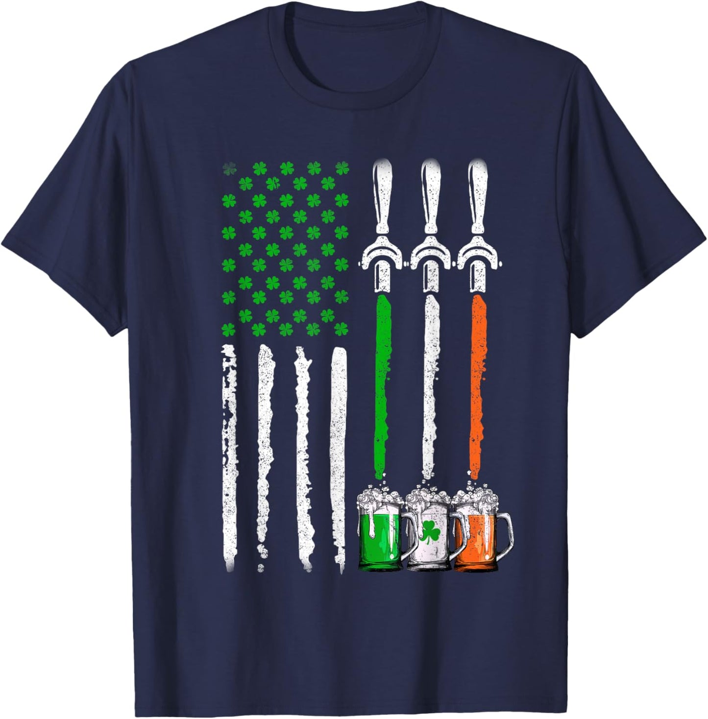 Irish Beer Ireland American Flag St Patricks Day Men Women T-Shirt - T-Shirt | Navy