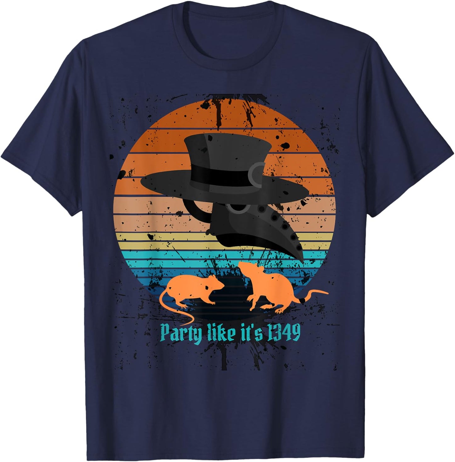 Retro New Year Plague Doctor, Party Like It's 1349, Rats T-Shirt - T-Shirt | Navy