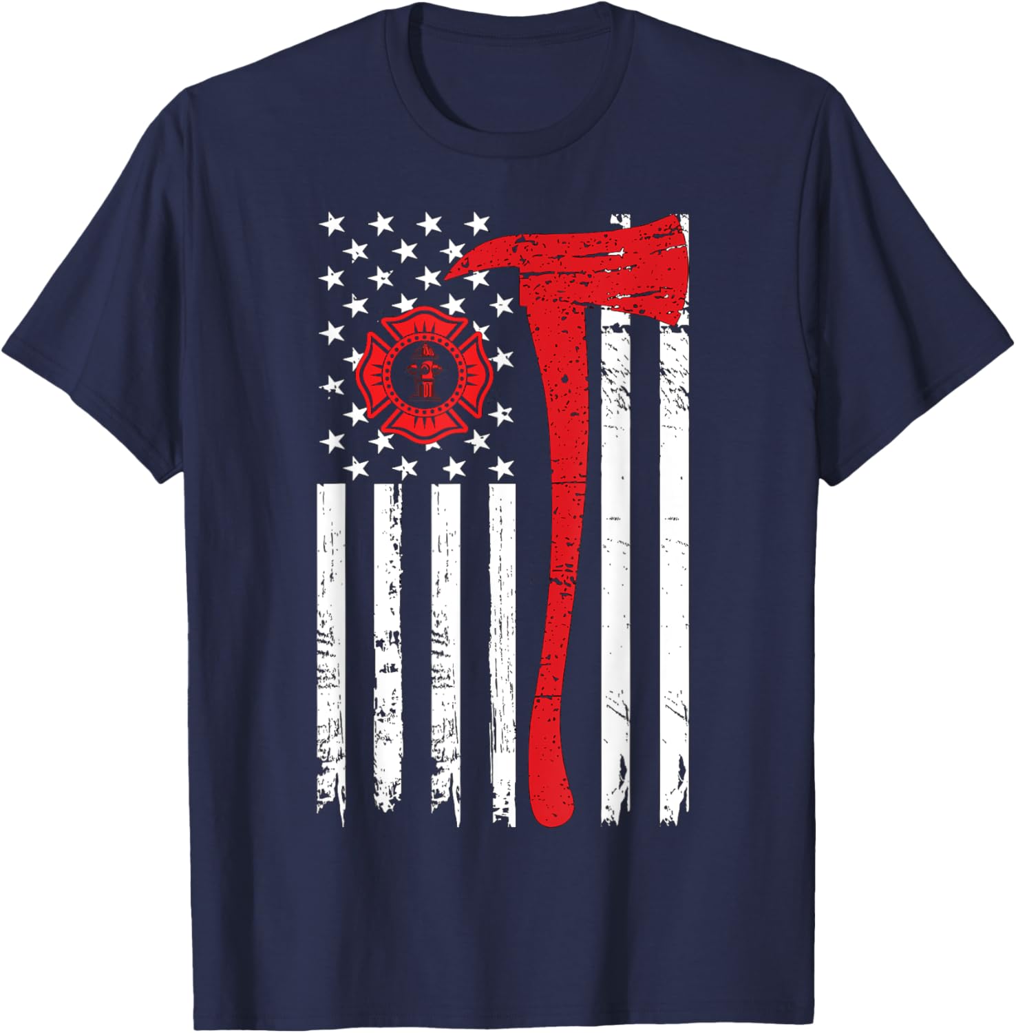 Wildland Firefighter Axe American Flag Fireman T-Shirt - T-Shirt | Navy