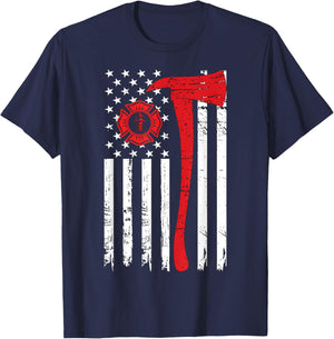 Wildland Firefighter Axe American Flag Fireman T-Shirt - T-Shirt | Navy