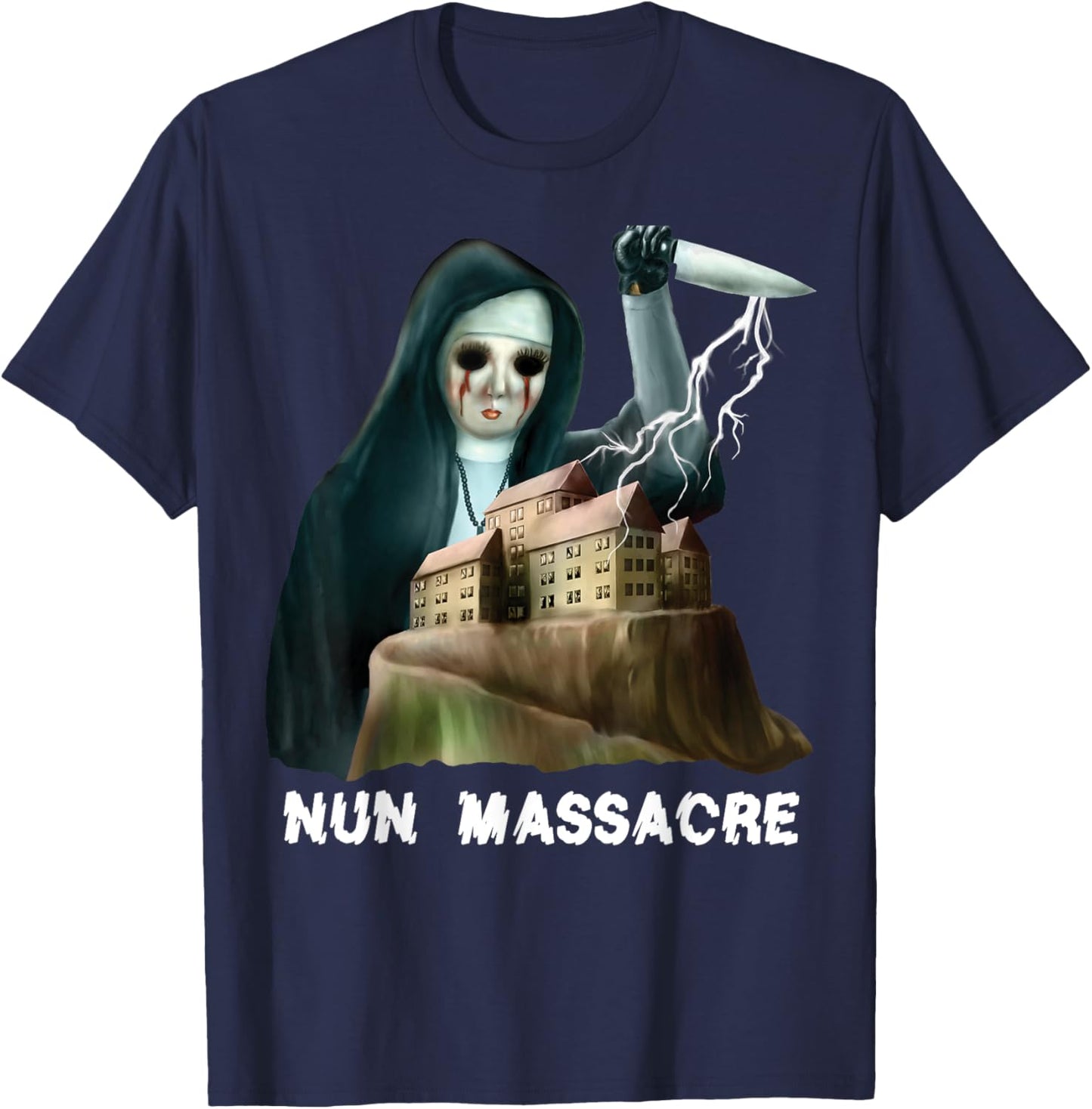 Nun Massacre Survival Horror Game Maniac T-Shirt - T-Shirt | Navy