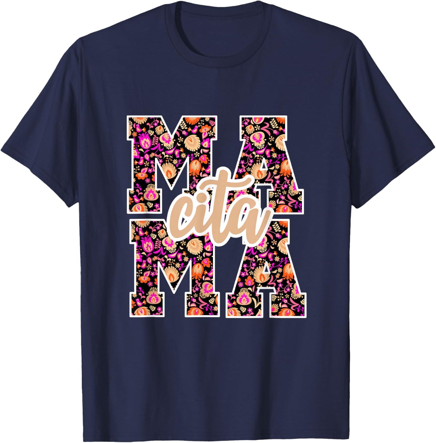 Mamacita Latina Women Modern Floral Aesthetic T-Shirt - T-Shirt | Navy