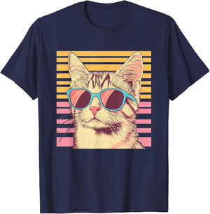 Retro Cat With Sunglasses I Kids Cat T-Shirt - T-Shirt | Navy