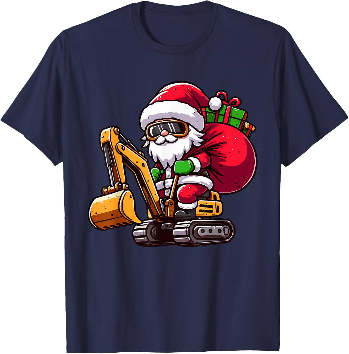 Christmas Santa Claus Driving Excavator Construction Pajama T-Shirt - T-Shirt | Navy