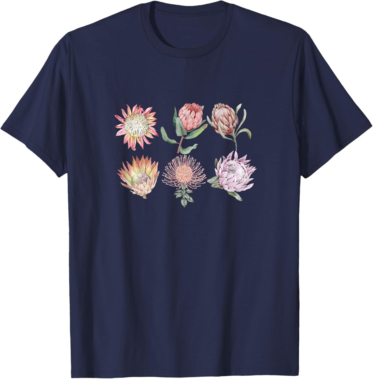Protea Flower Botanical | Floral Nature T-Shirt - T-Shirt | Navy