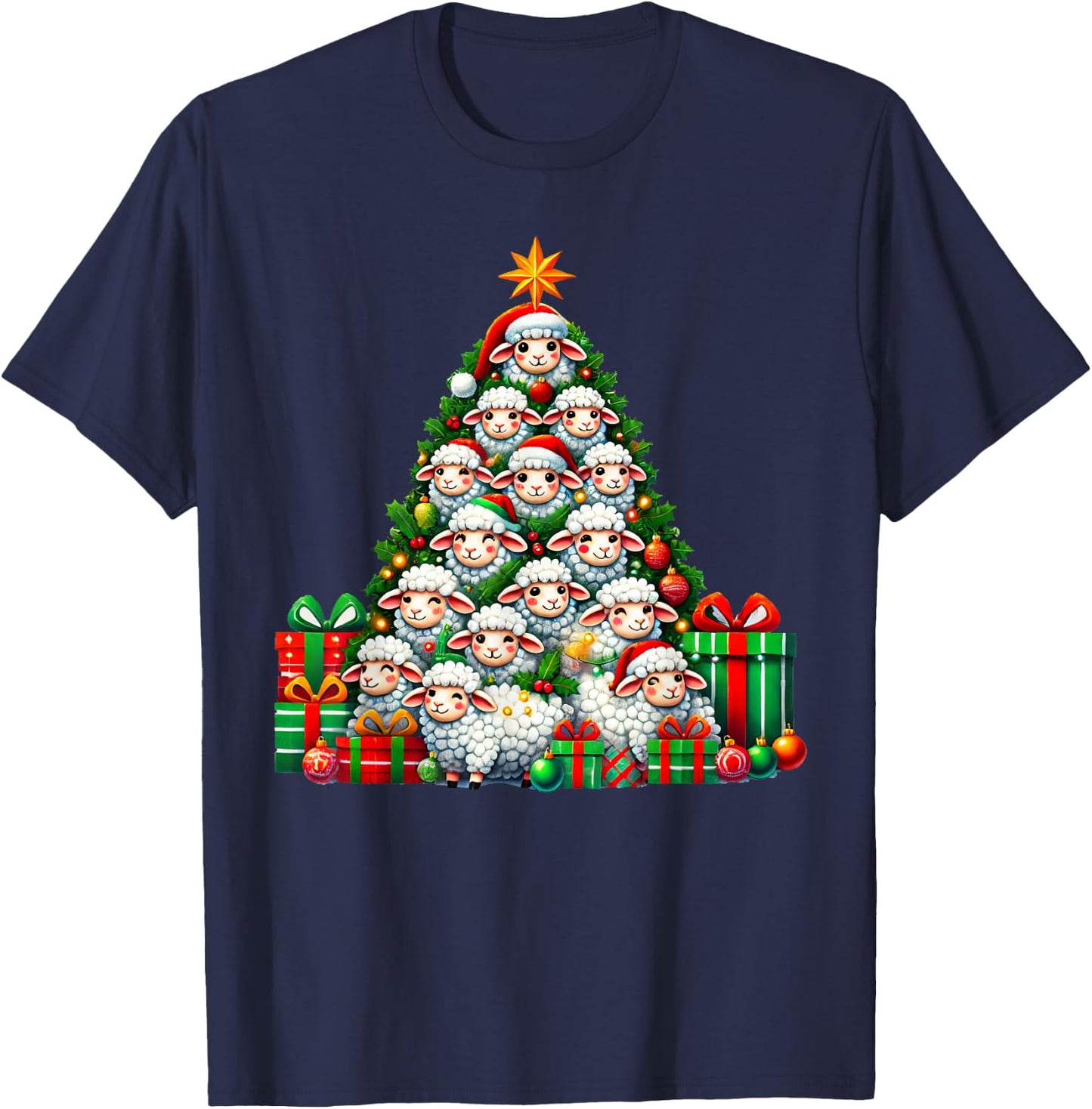 Sheep Christmas Tree Funny Sheep Xmas T-Shirt - T-Shirt | Navy