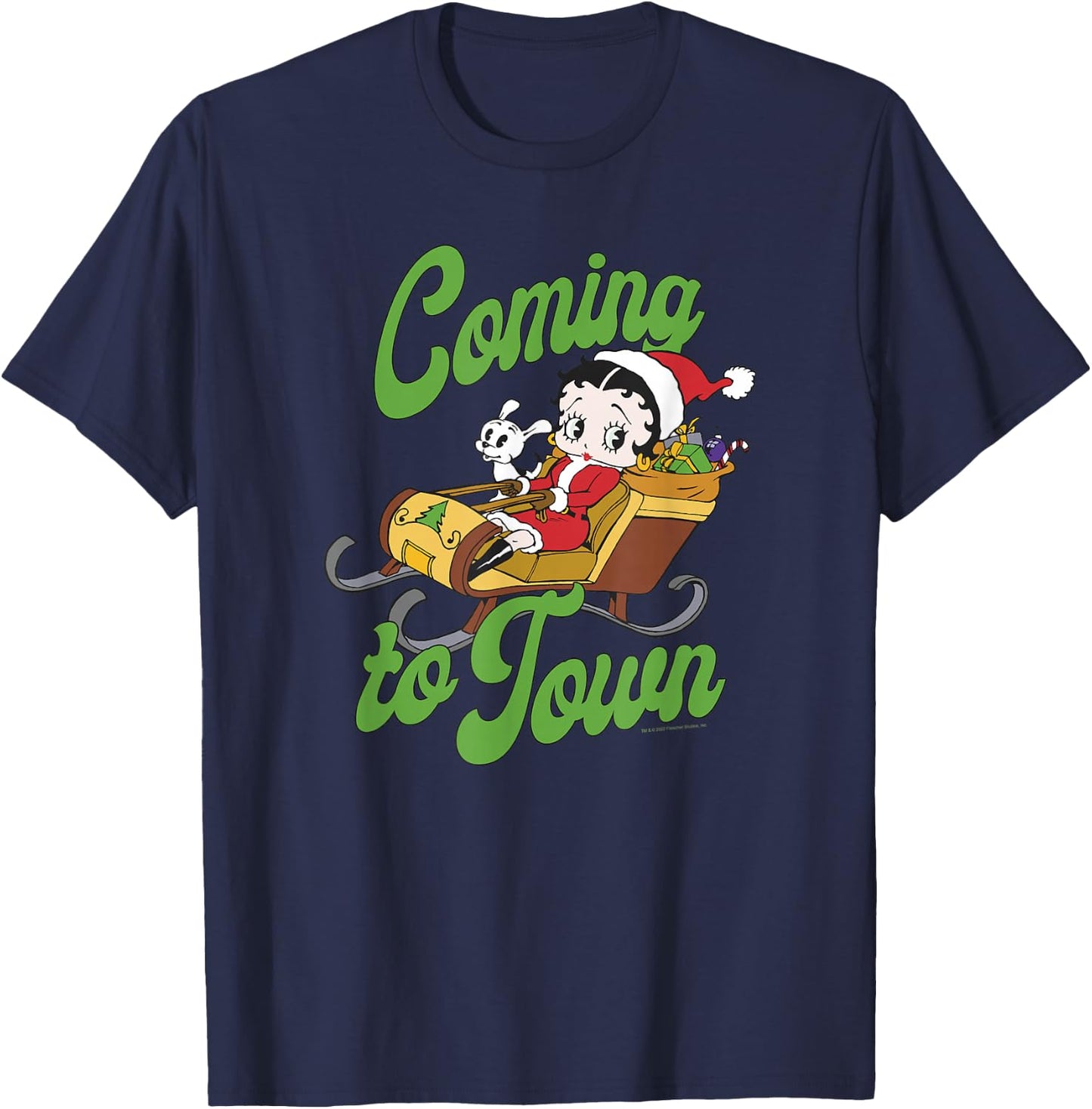 Betty Boop Christmas Coming To Town Santa Sleigh Betty T-Shirt - T-Shirt | Navy
