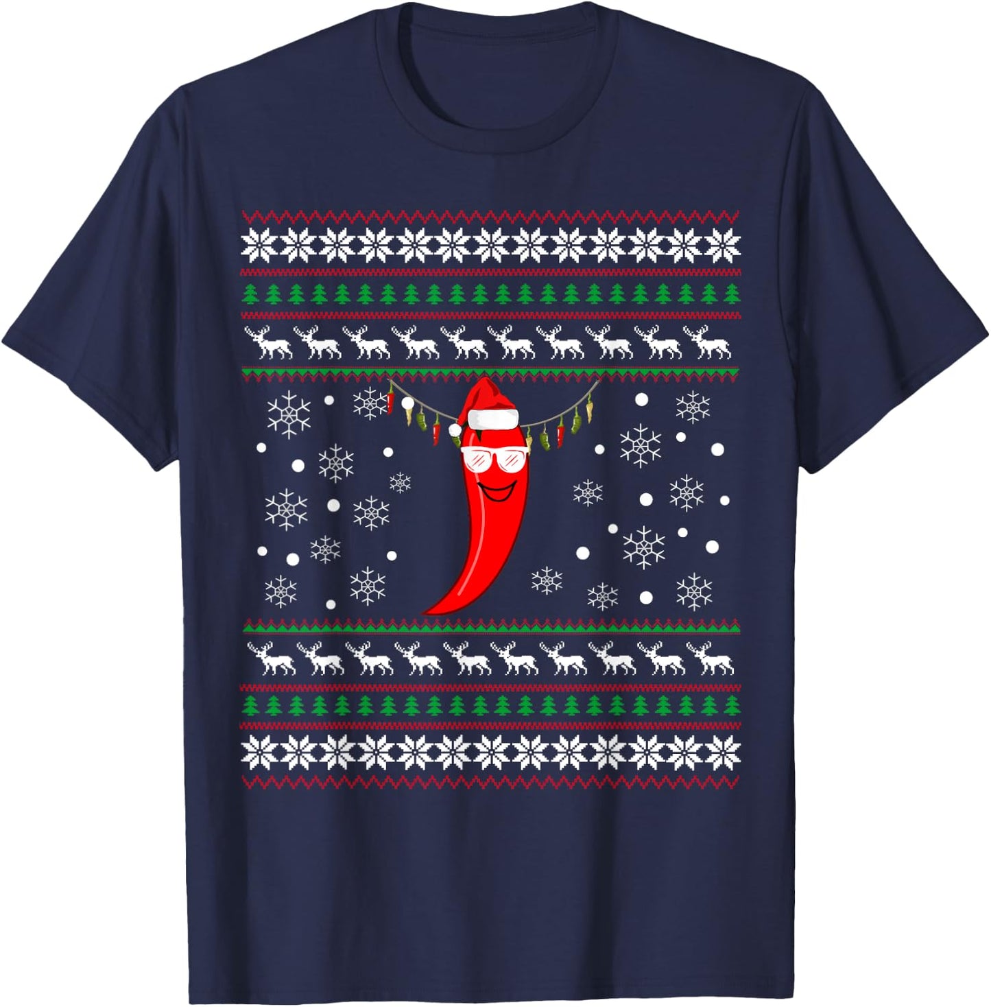 Pepper Chili Christmas Shirt- Chili Ugly Xmas Gift T-Shirt - T-Shirt | Navy