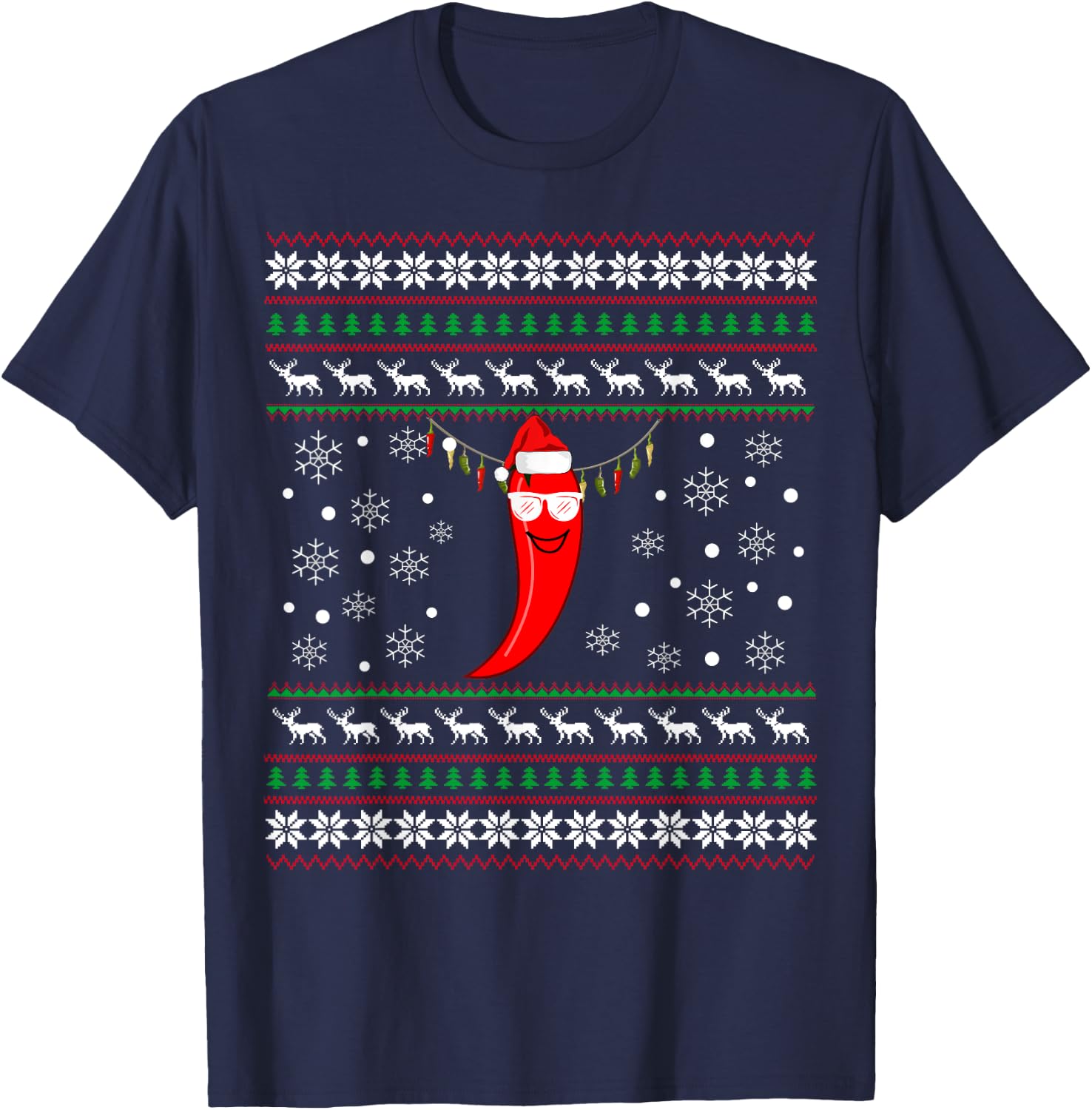 Pepper Chili Christmas Shirt- Chili Ugly Xmas Gift T-Shirt - T-Shirt | Navy