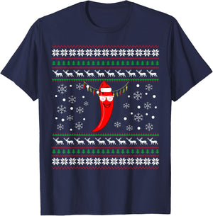 Pepper Chili Christmas Shirt- Chili Ugly Xmas Gift T-Shirt - T-Shirt | Navy